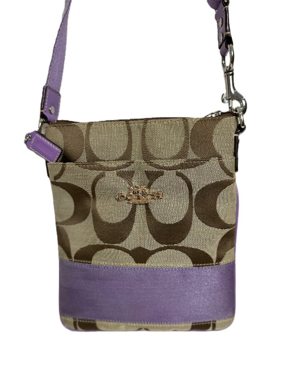 Coach Signature C Canvas Lilac Beige Crossbody Bag Swingpack 2 Exterior Pockets